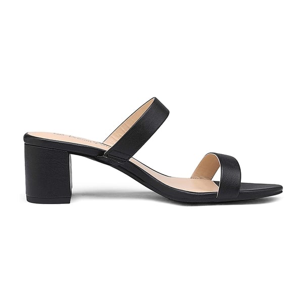 Two Strap Chunky Heel Sandals - BLACK PU - 1
